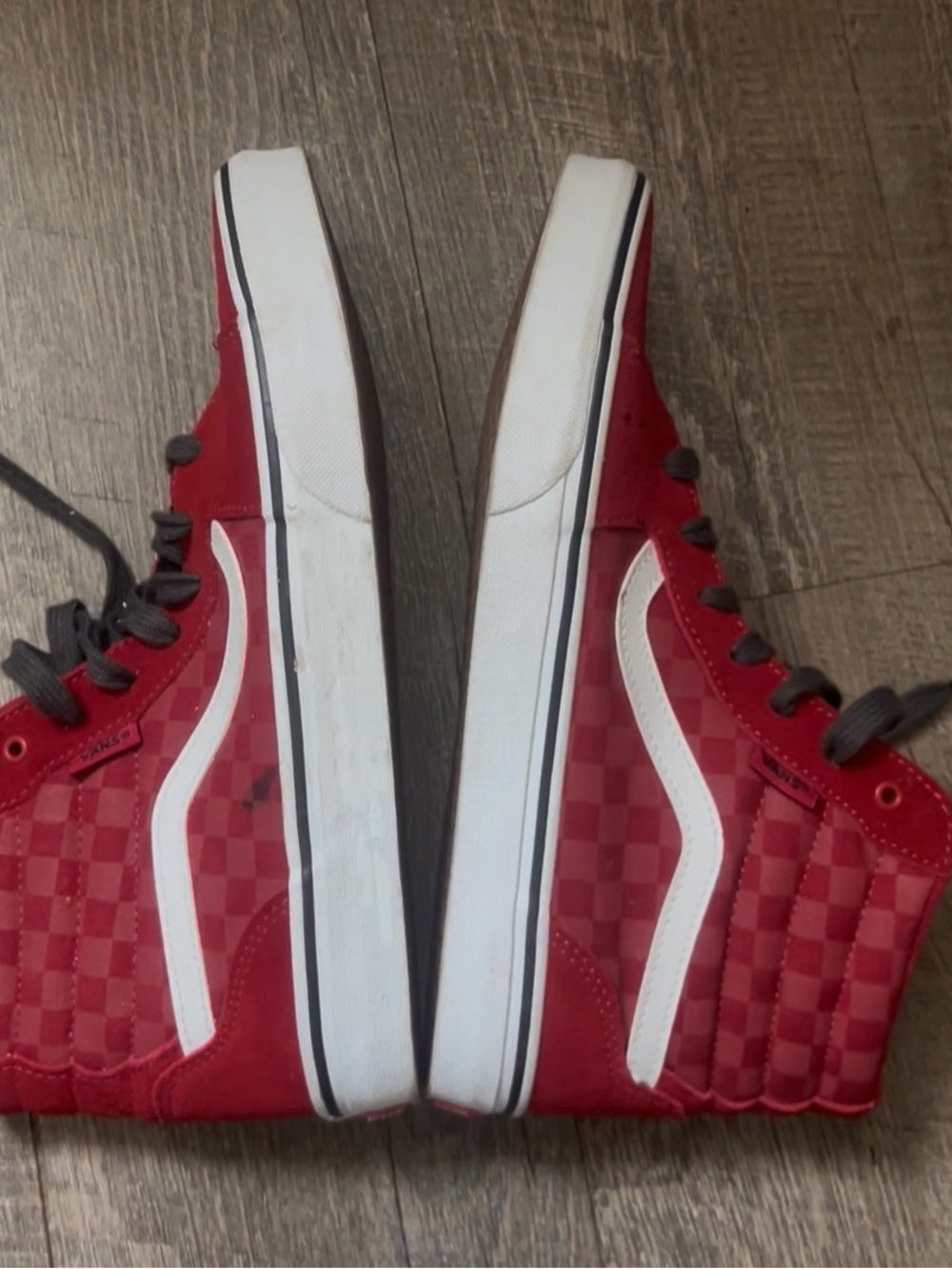 Vans Red Checkerboard High-Top Sneakers with White Stripe